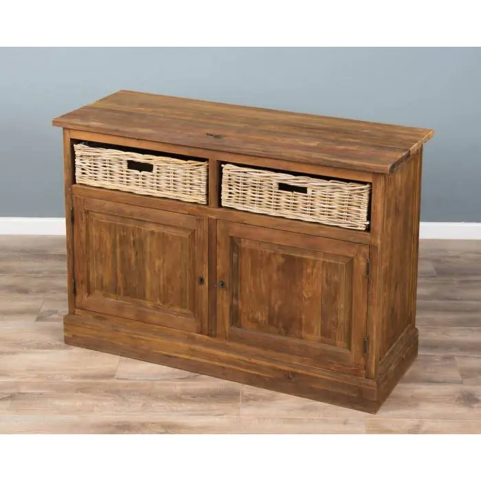 Reclaimed Teak Dresser with Natural Wicker Drawers - 3