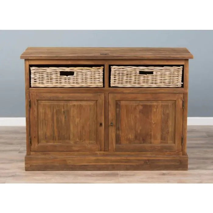 Reclaimed Teak Dresser with Natural Wicker Drawers - 1