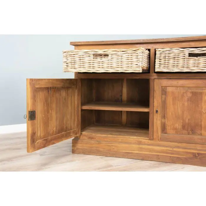 Reclaimed Teak Dresser with Natural Wicker Drawers - 6