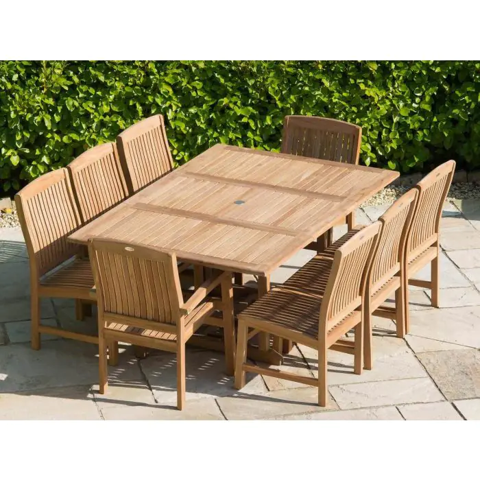 1m x 1.8m - 2.4m Teak Rectangular Extending Table with 8 Marley Chairs - 8