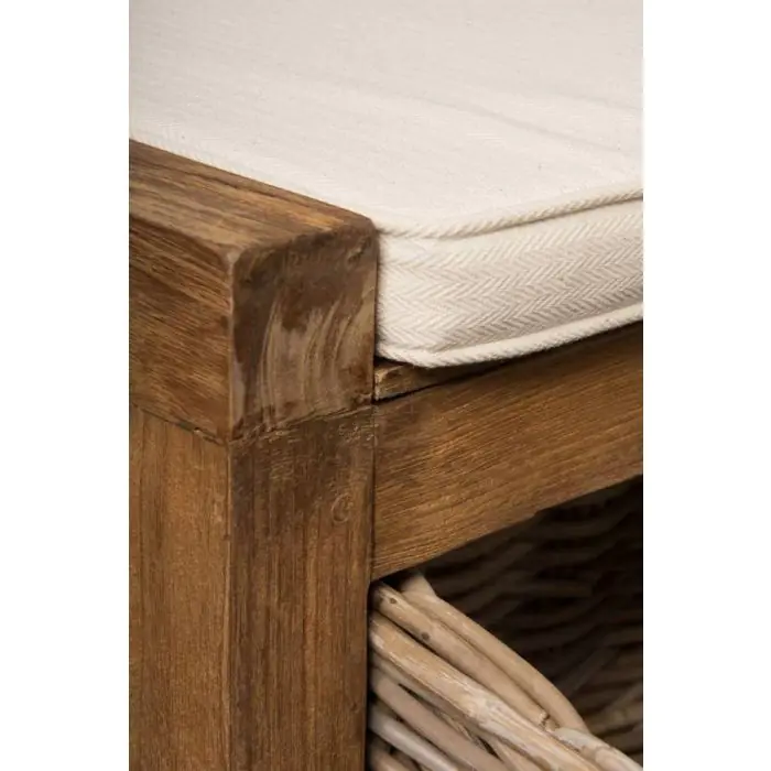 Reclaimed Teak Hall Seat with Natural Cushion - Two Basket - 3