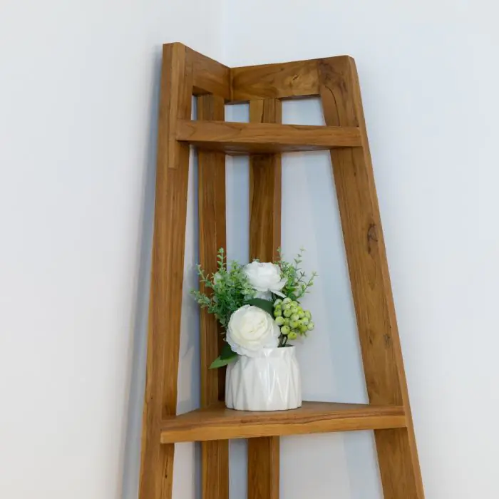 Reclaimed Teak Corner Ladder Shelf - 6