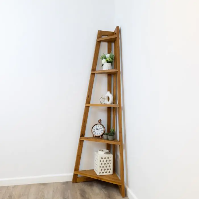 Reclaimed Teak Corner Ladder Shelf - 2