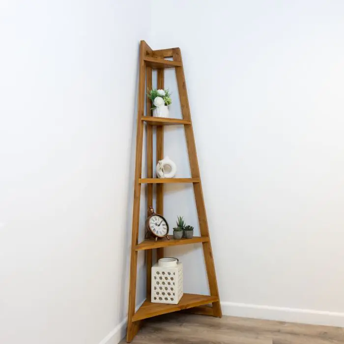 Reclaimed Teak Corner Ladder Shelf - 1