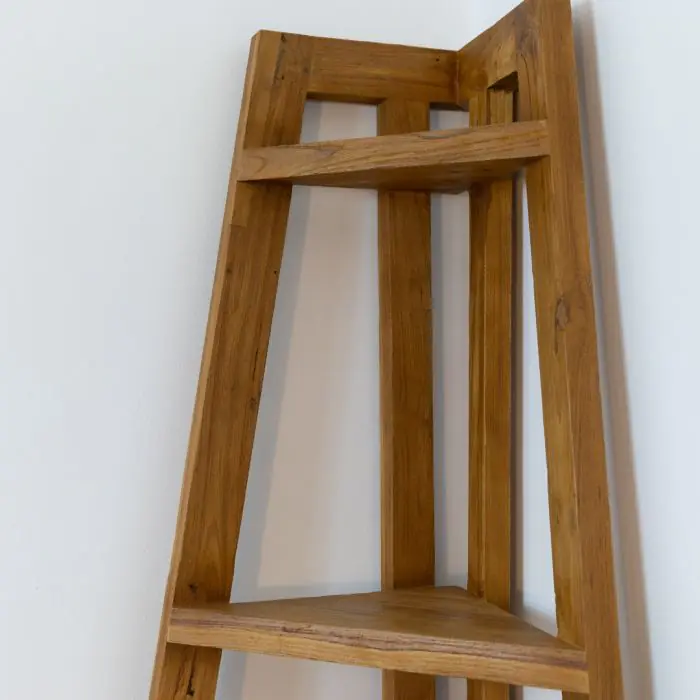 Reclaimed Teak Corner Ladder Shelf - 9