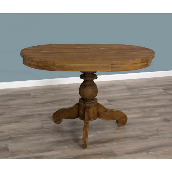 1.2m Reclaimed Teak Oval Pedestal Dining Table with 4 Vikka Dining Chairs & 2 Vikka Armchairs  - 3