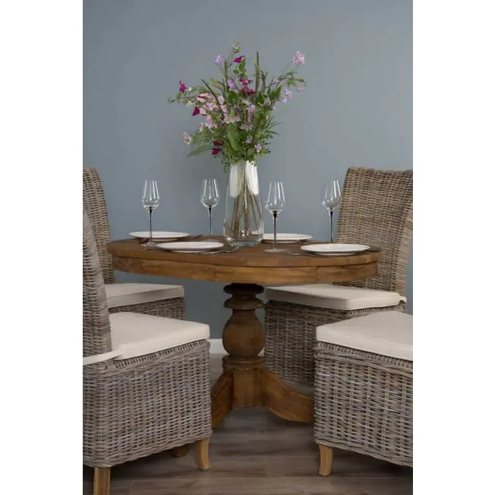 1.2m Reclaimed Teak Oval Pedestal Dining Table with 4 Latifa Dining Chairs  - 1