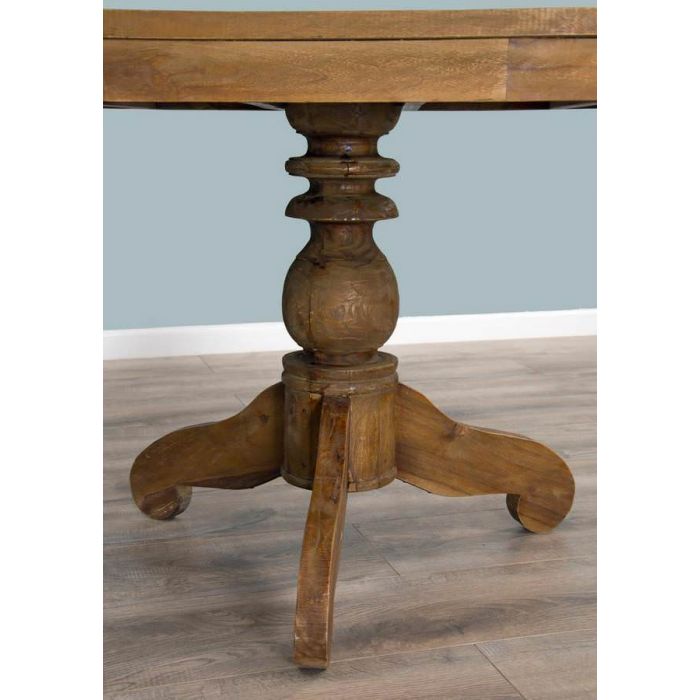 1.2m Reclaimed Teak Oval Pedestal Dining Table with 4 Santos Chairs & 2