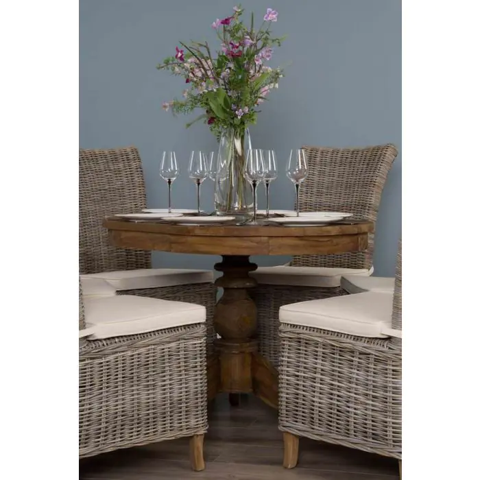 1.2m Reclaimed Teak Oval Pedestal Dining Table with 6 Latifa Dining Chairs  - 1
