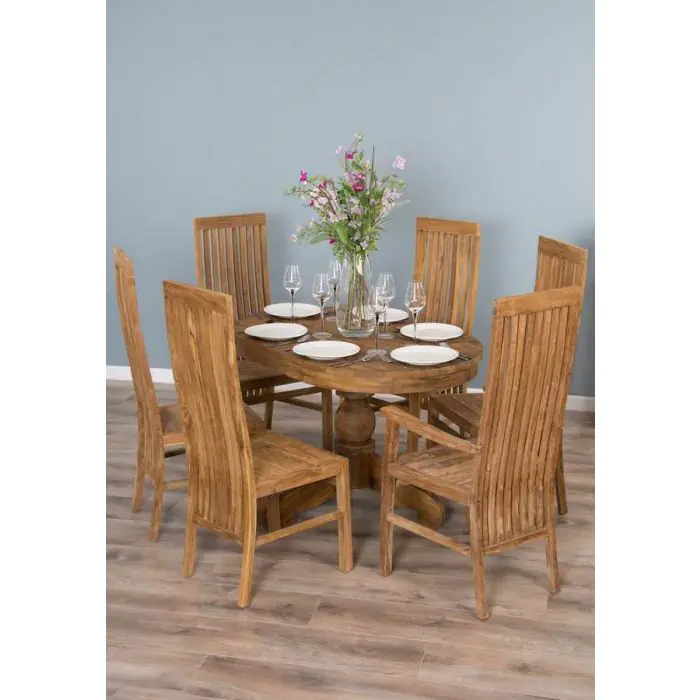 1.2m Reclaimed Teak Oval Pedestal Dining Table with 4 Vikka Dining Chairs & 2 Vikka Armchairs  - 1
