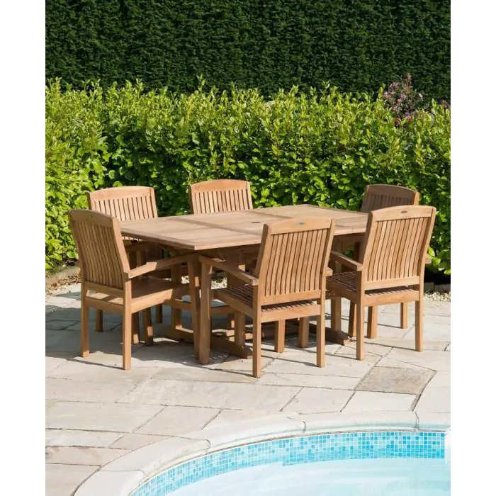 1m x 1.8m - 2.4m Teak Rectangular Extending Table with 6 Marley Chairs - 1