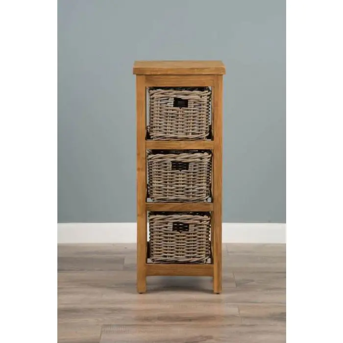Reclaimed Teak Storage Unit with 3 Natural Wicker Baskets - 0