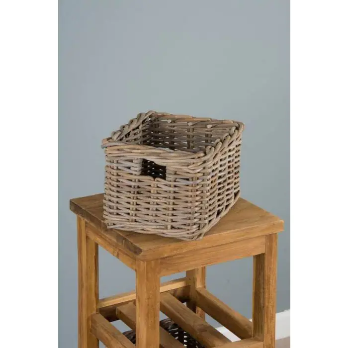 Reclaimed Teak Storage Unit with 3 Natural Wicker Baskets - 1
