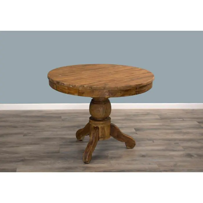 1m Reclaimed Teak Circular Pedestal Dining Table with 6 Santos Dining Chairs - 3