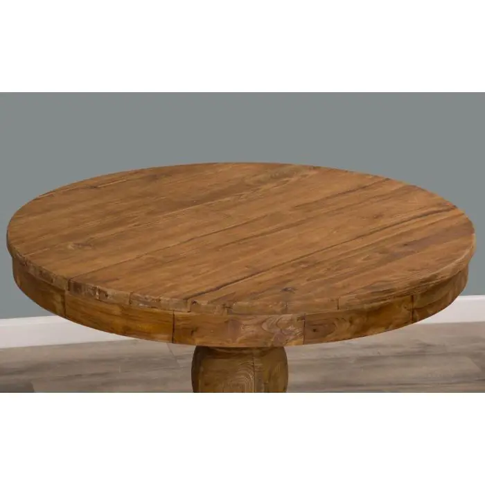 1m Reclaimed Teak Circular Pedestal Dining Table with 6 Santos Dining Chairs - 1