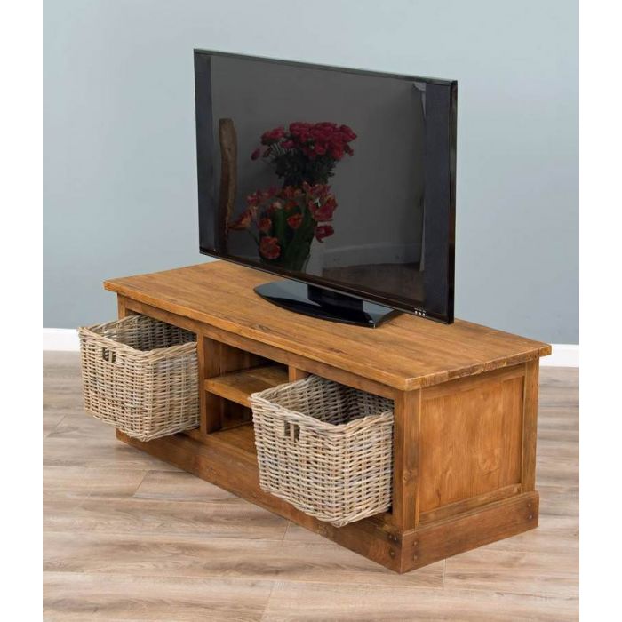 Reclaimed Teak TV with Kubu Wicker Draws Sustainable Furniture