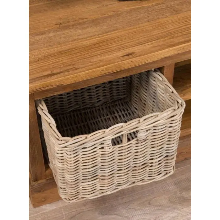 Reclaimed Teak Natural TV Unit with 2 Wicker Drawers - 6