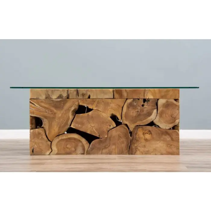 1.2m Reclaimed Teak Root Rectangular Block Coffee Table - 1