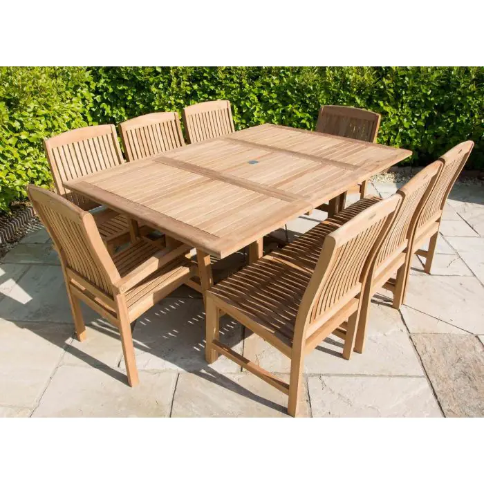 1m x 1.8m - 2.4m Teak Rectangular Extending Table with 8 Marley Chairs - 7