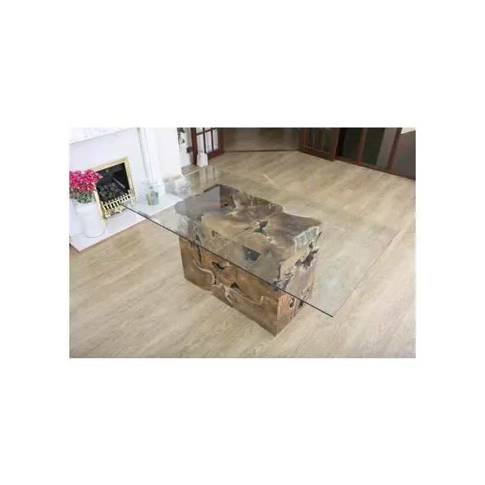 1.8m Reclaimed Teak Root Rectangular Block Dining Table with 8 Stackable Zorro Chairs - 2