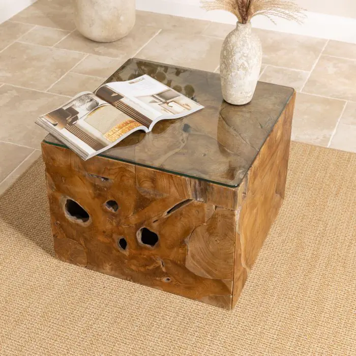 Reclaimed Teak Root Block Square Coffee/End Table - 2 Sizes - 4