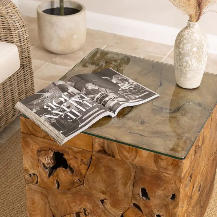 Reclaimed Teak Root Block Square Coffee/End Table - 2 Sizes - 10