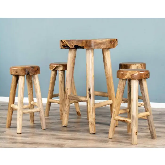 Alpine Chunky Teak Bar Table with 2 Bar Stools - 11