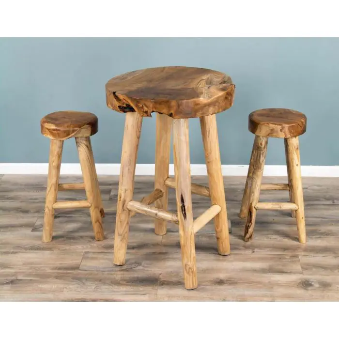 Alpine Chunky Teak Bar Table with 2 Bar Stools - 5