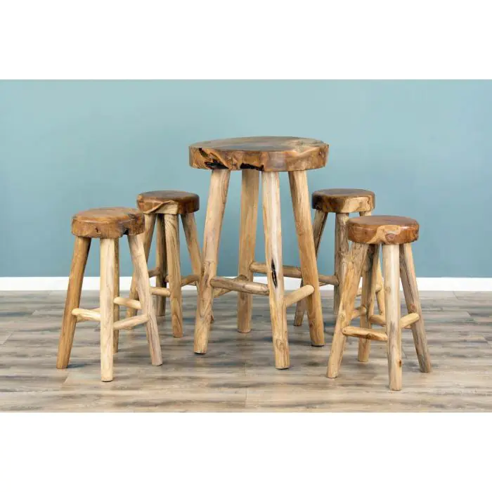 Alpine Chunky Teak Bar Table with 2 Bar Stools - 6