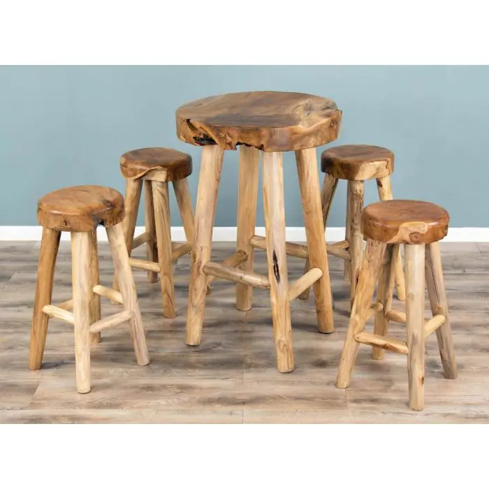 Alpine Chunky Teak Bar Table with 2 Bar Stools - 8