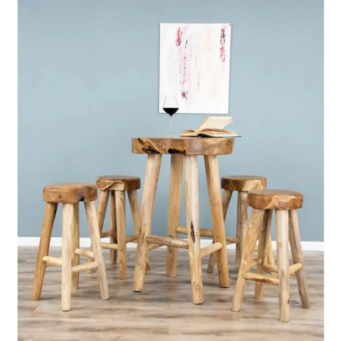 Alpine Chunky Teak Bar Table with 2 Bar Stools - 7