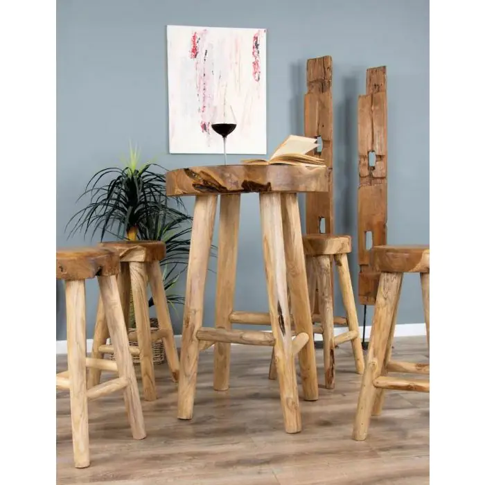 Alpine Chunky Teak Bar Table with 2 Bar Stools - 10