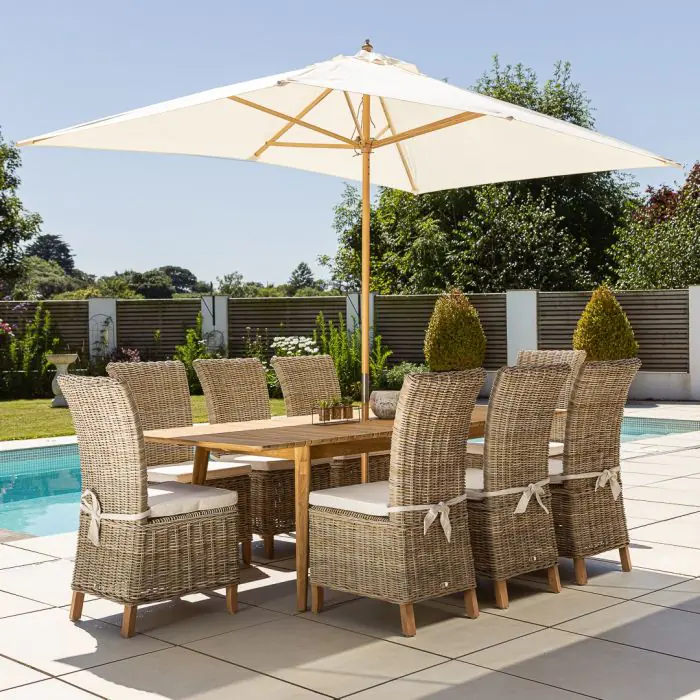 1m x 1.8m-2.3m Reclaimed Teak Extending Savannah Outdoor Dining Table With 6 or 8 Latifa Chairs  - 0