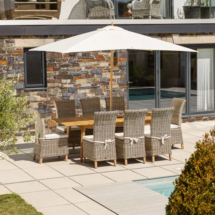 1m x 1.8m-2.3m Reclaimed Teak Extending Savannah Outdoor Dining Table With 6 or 8 Latifa Chairs  - 7
