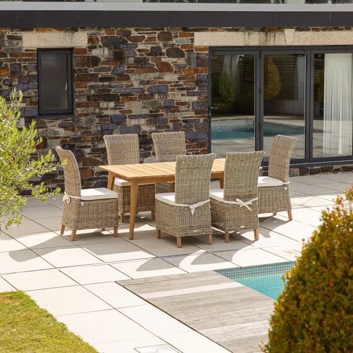 1m x 1.8m-2.3m Reclaimed Teak Extending Savannah Outdoor Dining Table With 6 or 8 Latifa Chairs  - 2