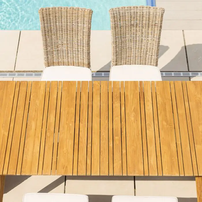1m x 1.8m-2.3m Reclaimed Teak Extending Savannah Outdoor Dining Table With 6 or 8 Latifa Chairs  - 11