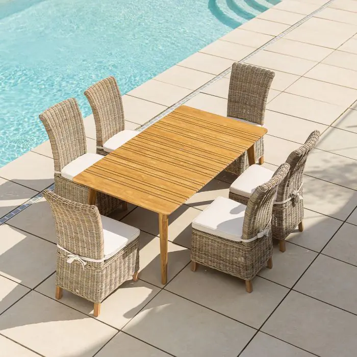 1m x 1.8m-2.3m Reclaimed Teak Extending Savannah Outdoor Dining Table With 6 or 8 Latifa Chairs  - 12