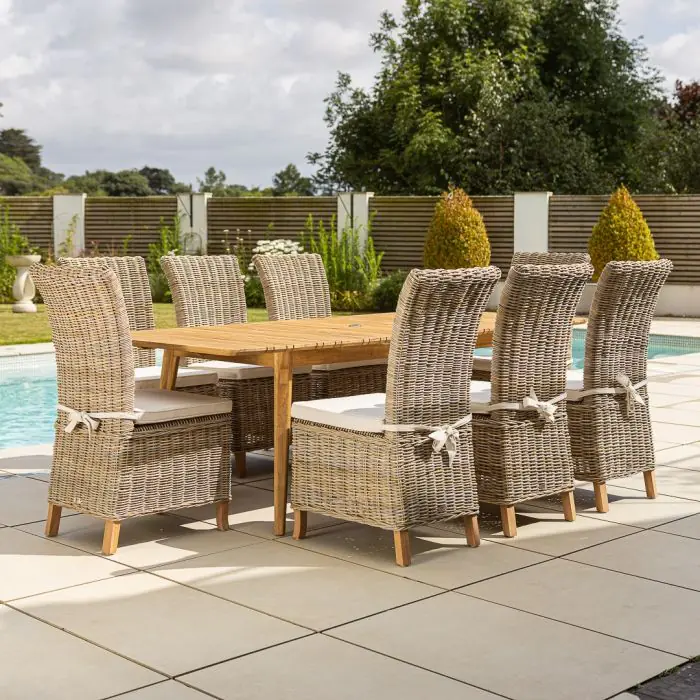 1m x 1.8m-2.3m Reclaimed Teak Extending Savannah Outdoor Dining Table With 6 or 8 Latifa Chairs  - 13