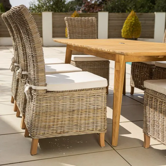 1m x 1.8m-2.3m Reclaimed Teak Extending Savannah Outdoor Dining Table With 6 or 8 Latifa Chairs  - 16