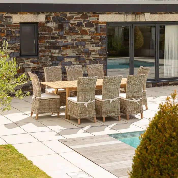 1m x 1.8m-2.3m Reclaimed Teak Extending Savannah Outdoor Dining Table With 6 or 8 Latifa Chairs  - 3