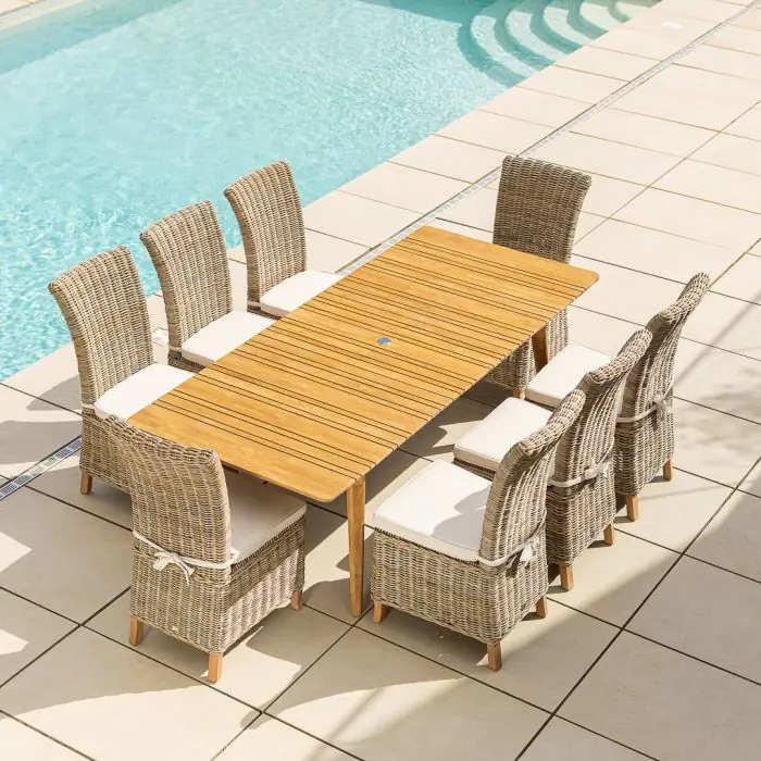 1m x 1.8m-2.3m Reclaimed Teak Extending Savannah Outdoor Dining Table With 6 or 8 Latifa Chairs  - 4
