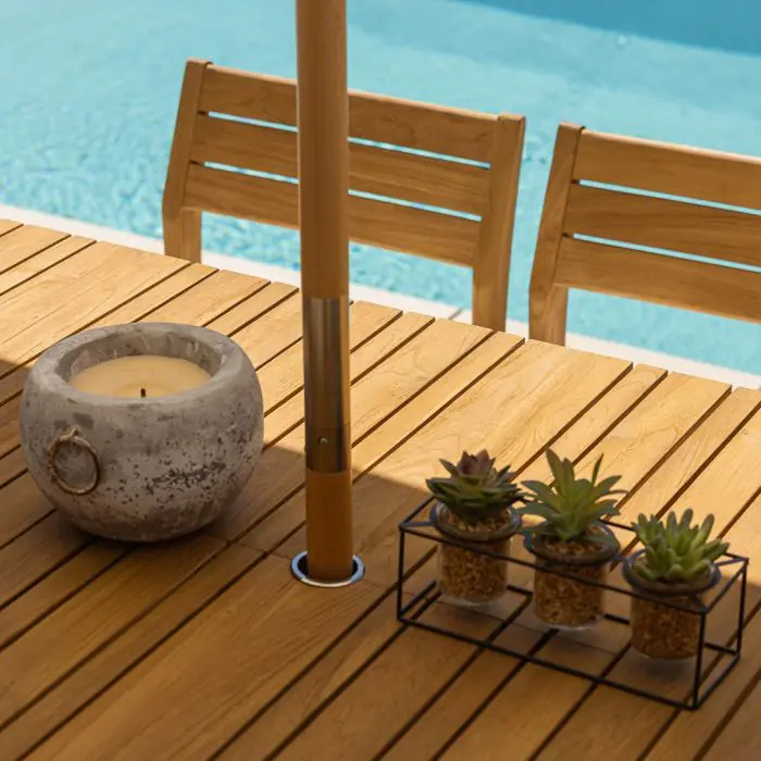 1m x 1.8m-2.3m Reclaimed Teak Extending Savannah Outdoor Dining Table With 6 or 8 Savannah Chairs  - 7