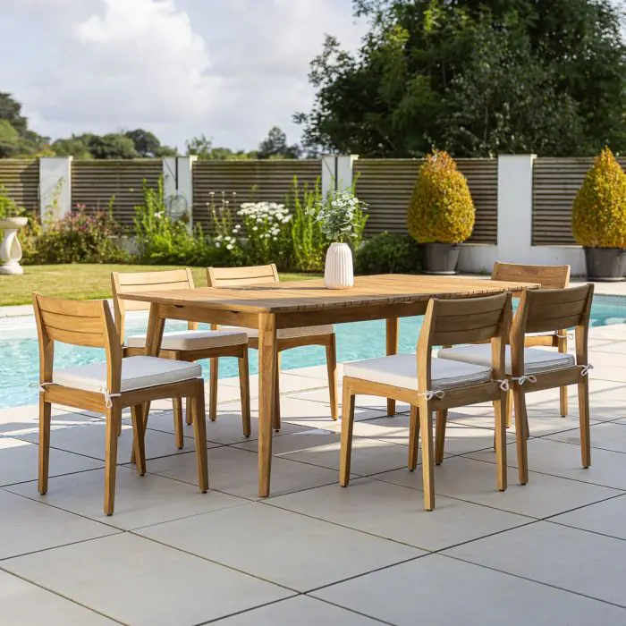 1m x 1.8m-2.3m Reclaimed Teak Extending Savannah Outdoor Dining Table With 6 or 8 Savannah Chairs  - 2