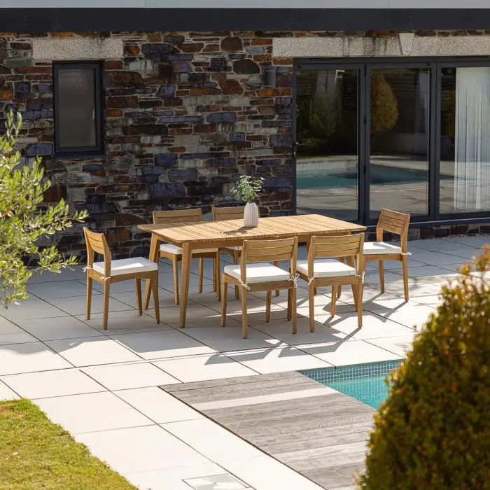 1m x 1.8m-2.3m Reclaimed Teak Extending Savannah Outdoor Dining Table With 6 or 8 Savannah Chairs  - 3