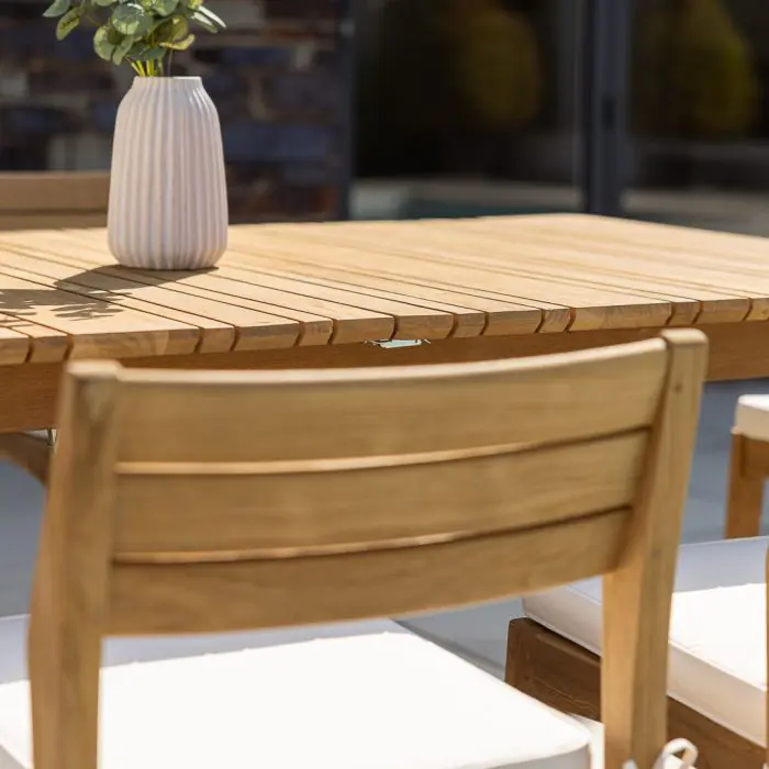 1m x 1.8m-2.3m Reclaimed Teak Extending Savannah Outdoor Dining Table With 6 or 8 Savannah Chairs  - 9