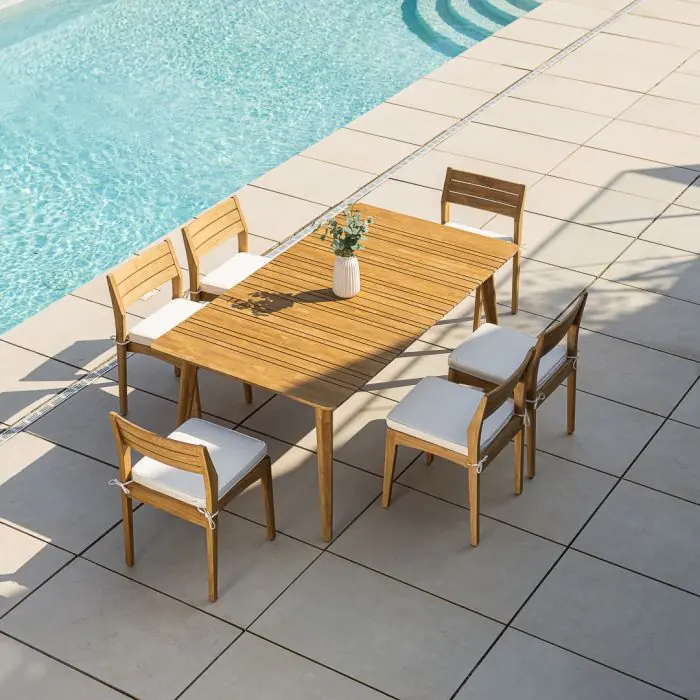 1m x 1.8m-2.3m Reclaimed Teak Extending Savannah Outdoor Dining Table With 6 or 8 Savannah Chairs  - 15