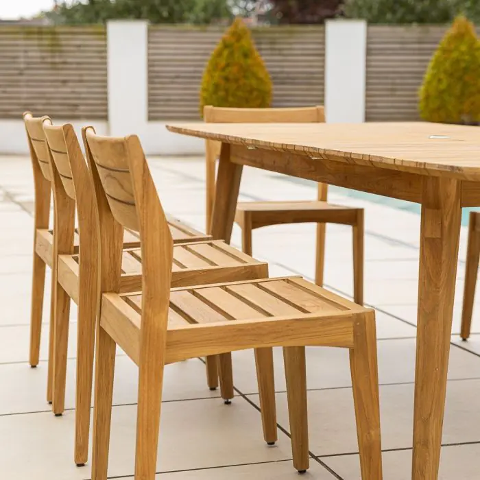 1m x 1.8m-2.3m Reclaimed Teak Extending Savannah Outdoor Dining Table With 6 or 8 Savannah Chairs  - 17