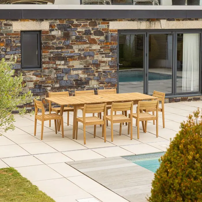 1m x 1.8m-2.3m Reclaimed Teak Extending Savannah Outdoor Dining Table With 6 or 8 Savannah Chairs  - 19