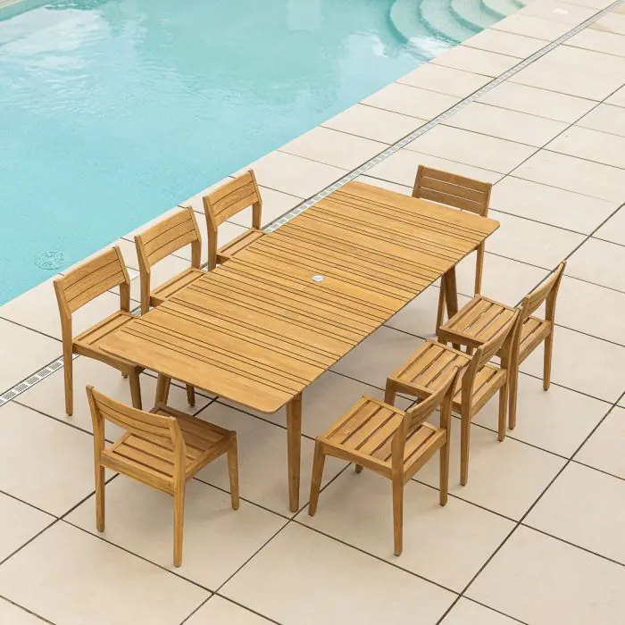 1m x 1.8m-2.3m Reclaimed Teak Extending Savannah Outdoor Dining Table With 6 or 8 Savannah Chairs  - 20