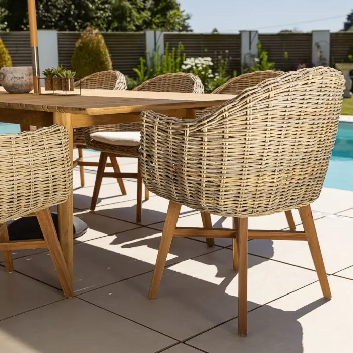 1m x 1.8m-2.3m Reclaimed Teak Extending Savannah Outdoor Dining Table With 6 or 8 Scandi Chairs  - 8